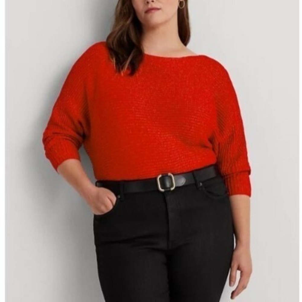 Ralph Lauren Plus-Size Dolman Sleeve Boatneck Sweater 3X Metallic Red Preppy NWT